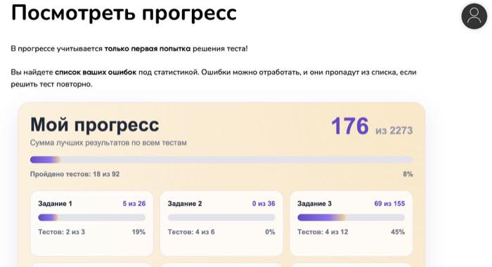 Экран «Мой прогресс» со статистикой курса